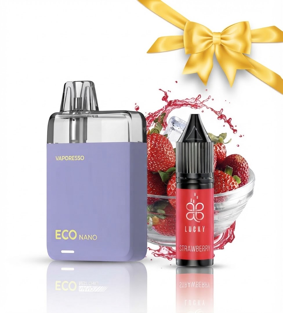 Набір Vaporesso Eco Nano+набір для самозамісу Lucky Strawberry 10 ml 50 mg — комплектуючі для вейпа DUDKA